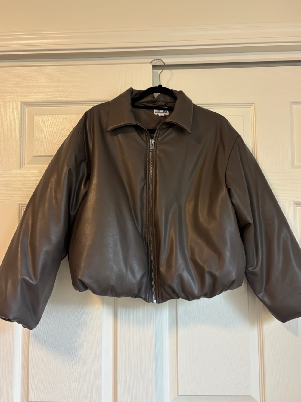 Women’s Faux Leather Zip-Front Jacket - Dark Brown